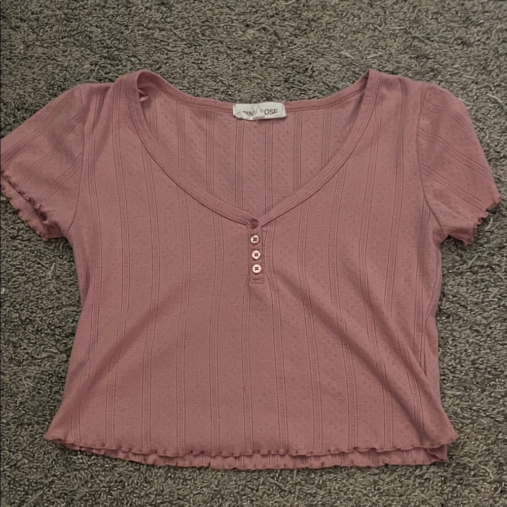 Pink Rose Mauve Crop Top with Buttons